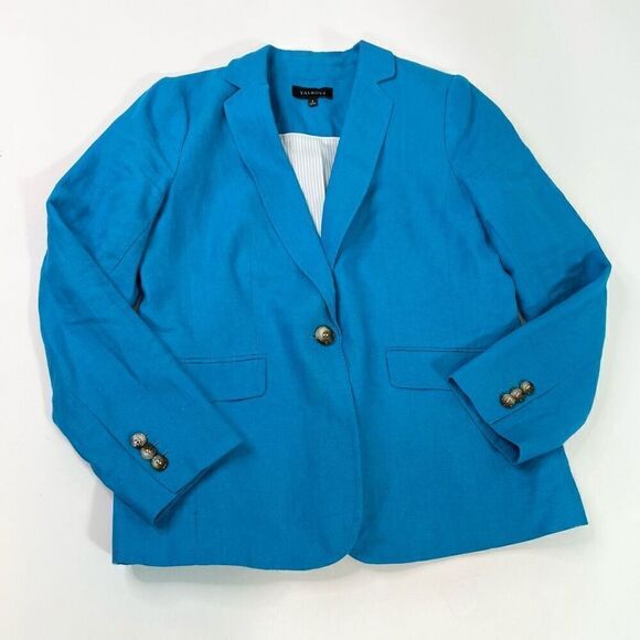 Talbots Blazer Womens 8 Blue Long-Sleeve Notch Lapel One Button Linen - Picture 1 of 9